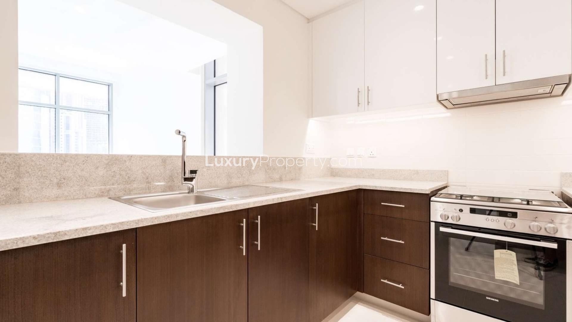 Balcony view from three-bedroom apartment at Boulevard Crescent Tower 1, Downtown Dubai