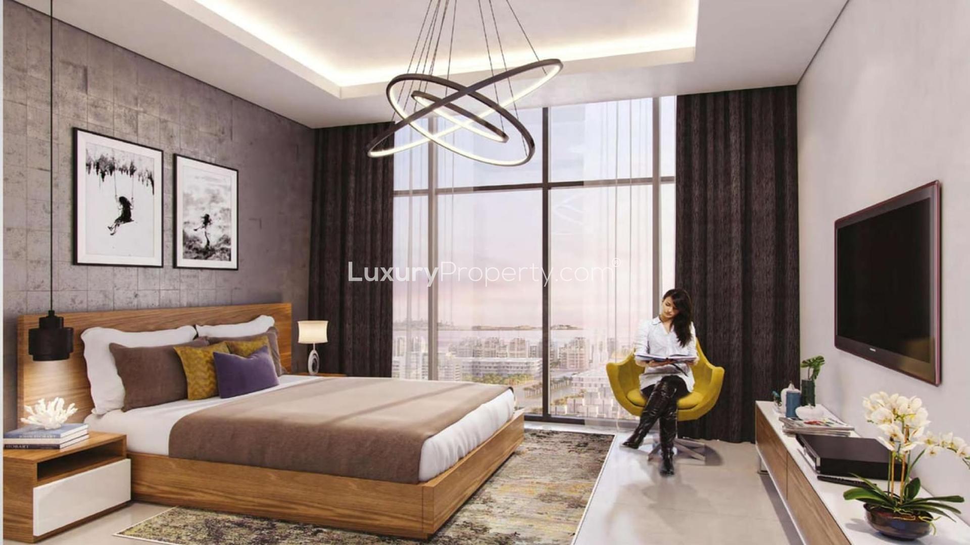 Modern Meydan Riviera apartment bedroom with large window and stylish decor
