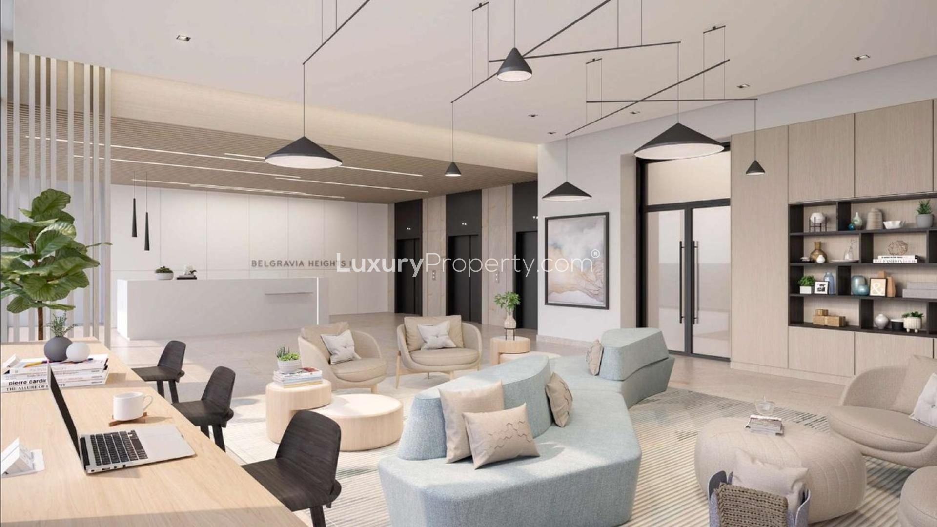 Modern living room in The Sloane, Jumeirah Village Circle, Dubai apartment for sale