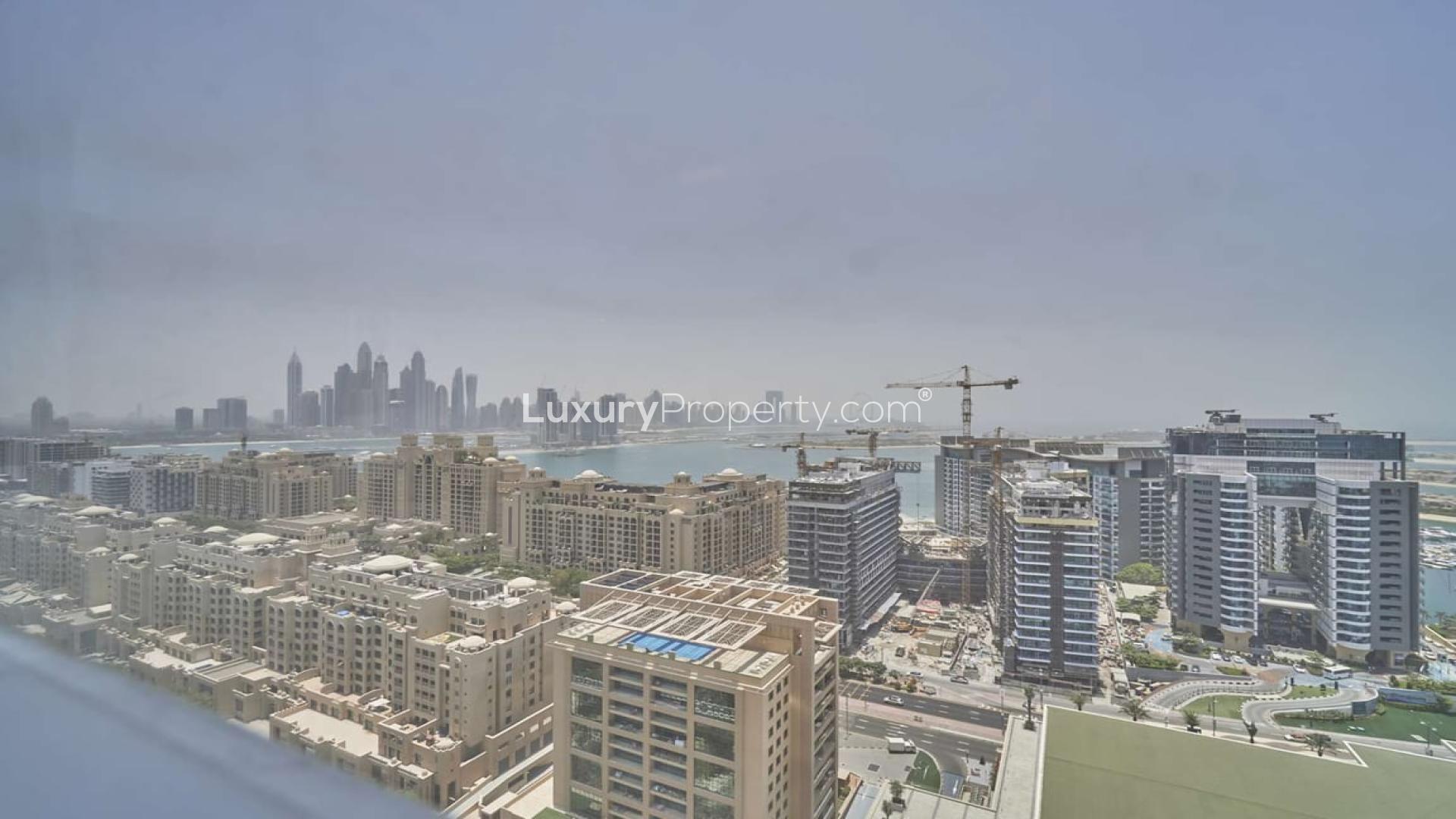 Aerial view of Palm Jumeirah skyline from The Palm Tower apartment for sale