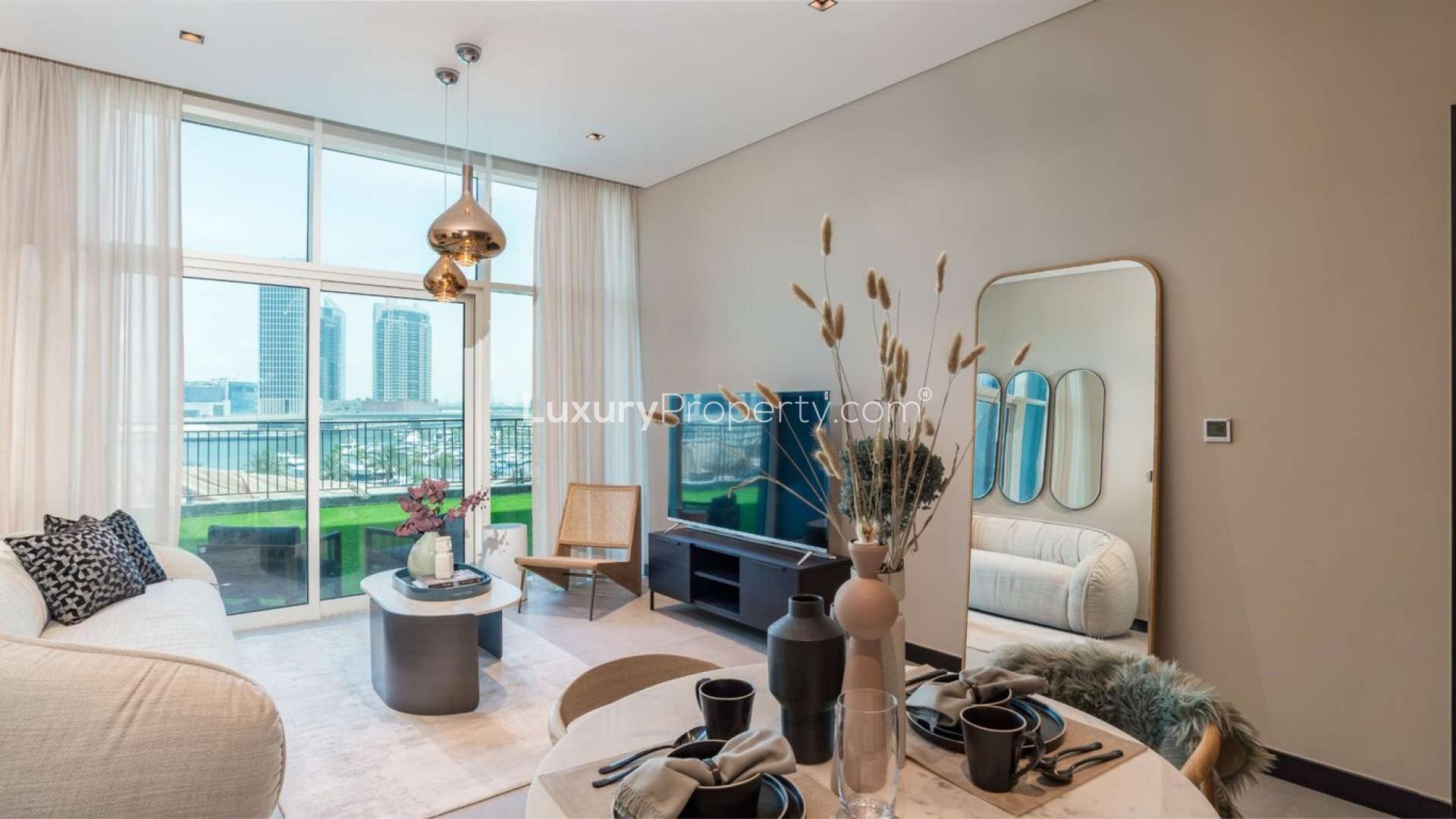 Apartment with canal view in Business Bay, 15 Northside, Dubai skyline in background