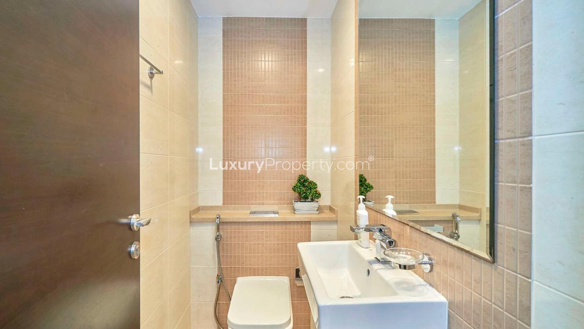 Modern living room in Botanica Tower apartment with Dubai Marina view, elegant decor