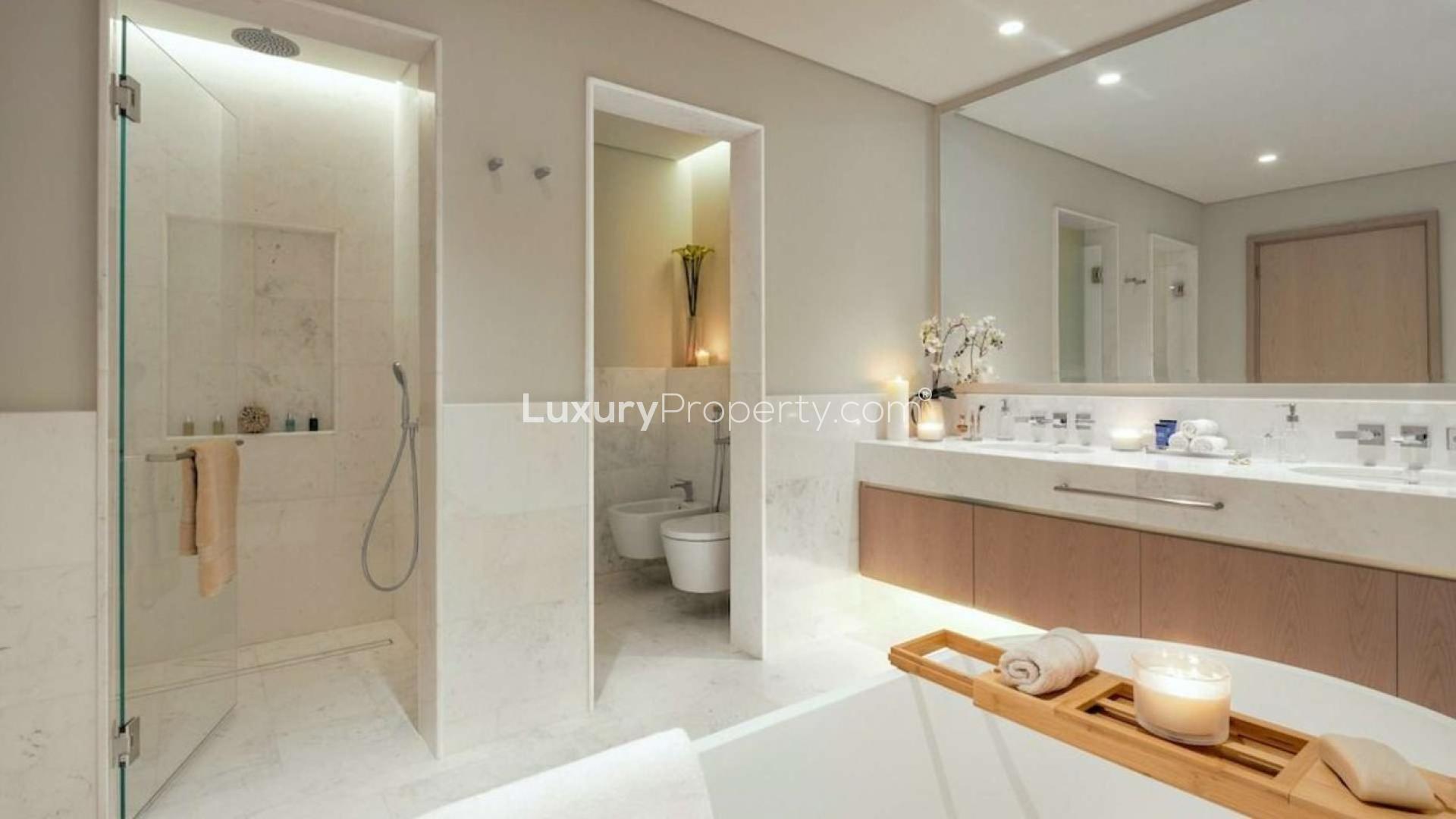 Luxurious furnished living room with sea view in Palm Jumeirah apartment for sale