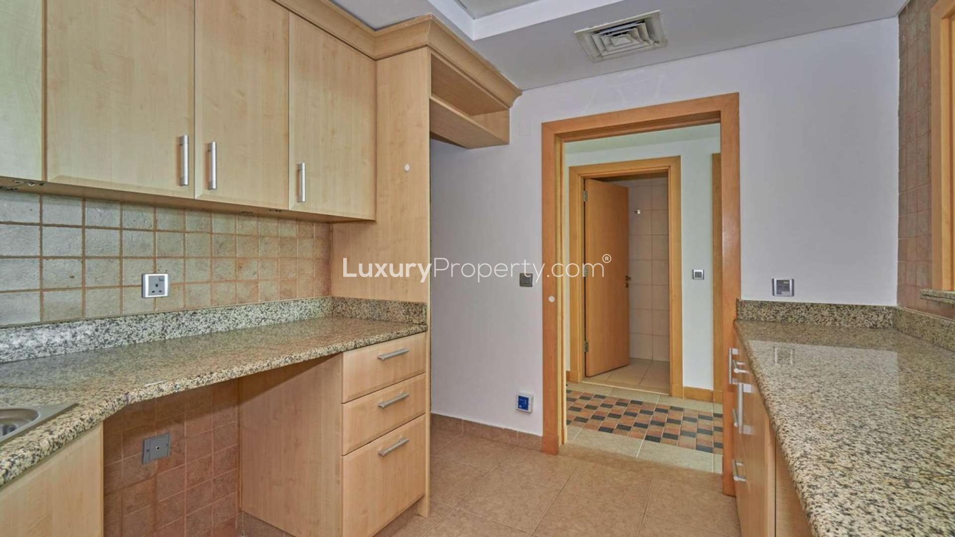 Vacant one-bedroom apartment interior with sea view, Shoreline Apartments, Palm Jumeirah for sale