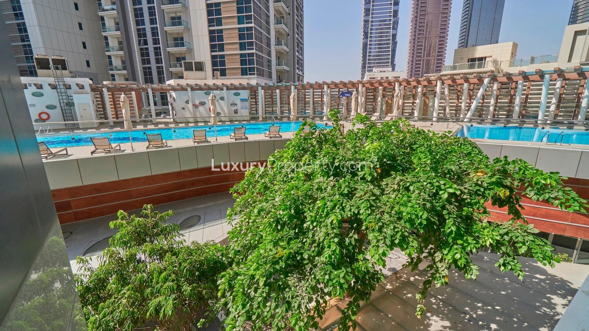 Spacious living room in one-bedroom apartment, Executive Towers, Business Bay, Dubai