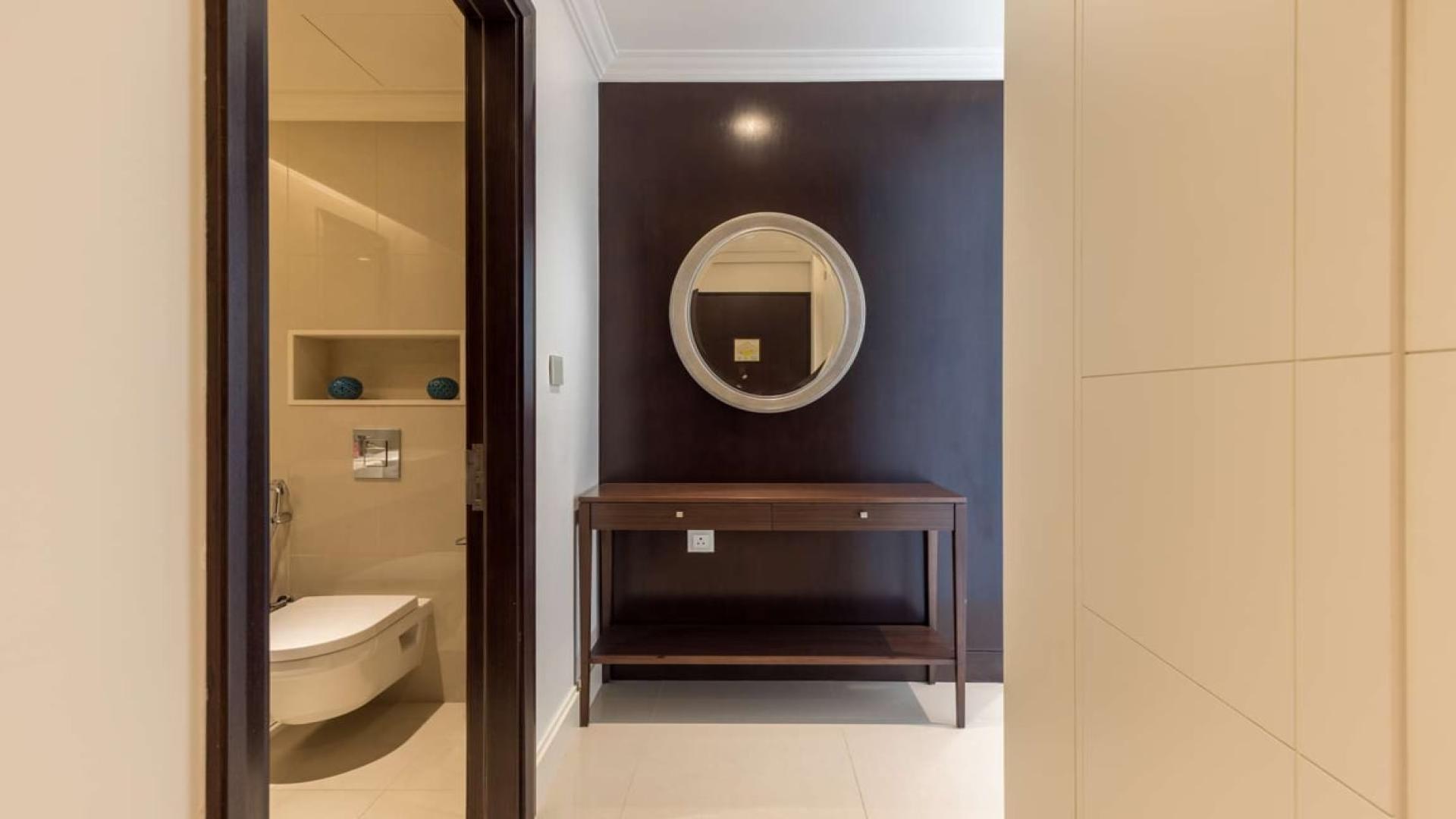 Dining area in one-bedroom furnished apartment, Fountain Views, Downtown Dubai, with city view