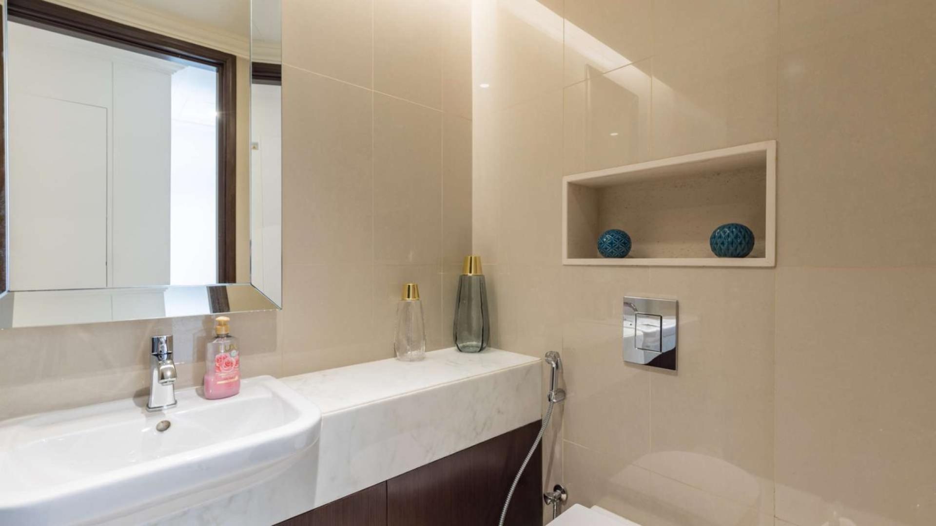 Furnished living room in one-bed apartment, Fountain Views, Downtown Dubai, modern decor