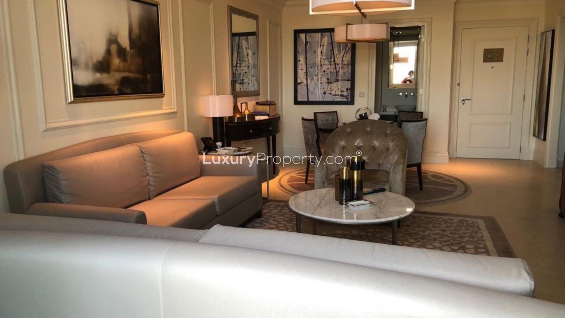 Furnished living and dining area in one-bedroom apartment, The Address The BLVD, Downtown Dubai