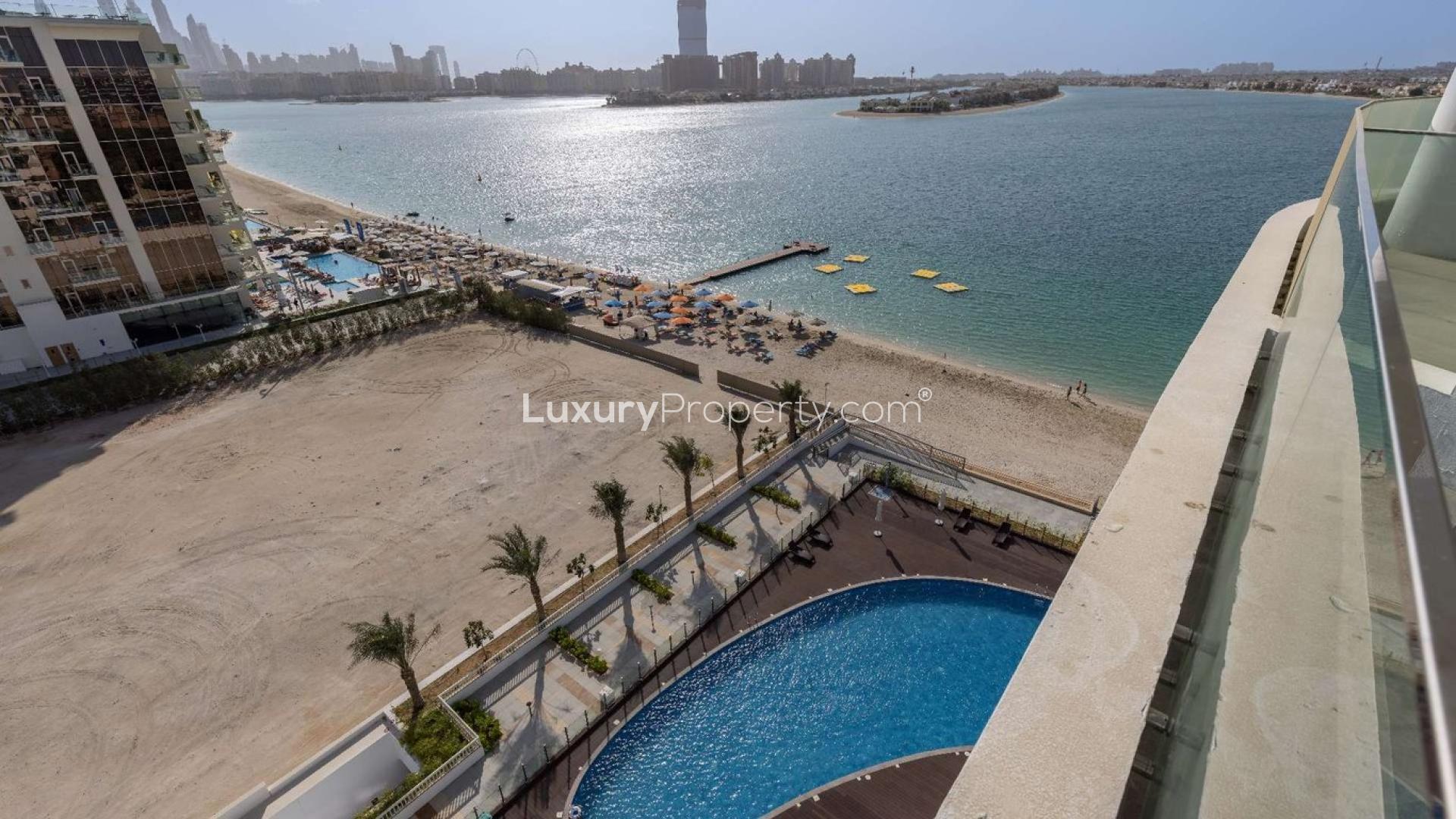 Modern Palm Jumeirah apartment living room with sea view in MINA by Azizi