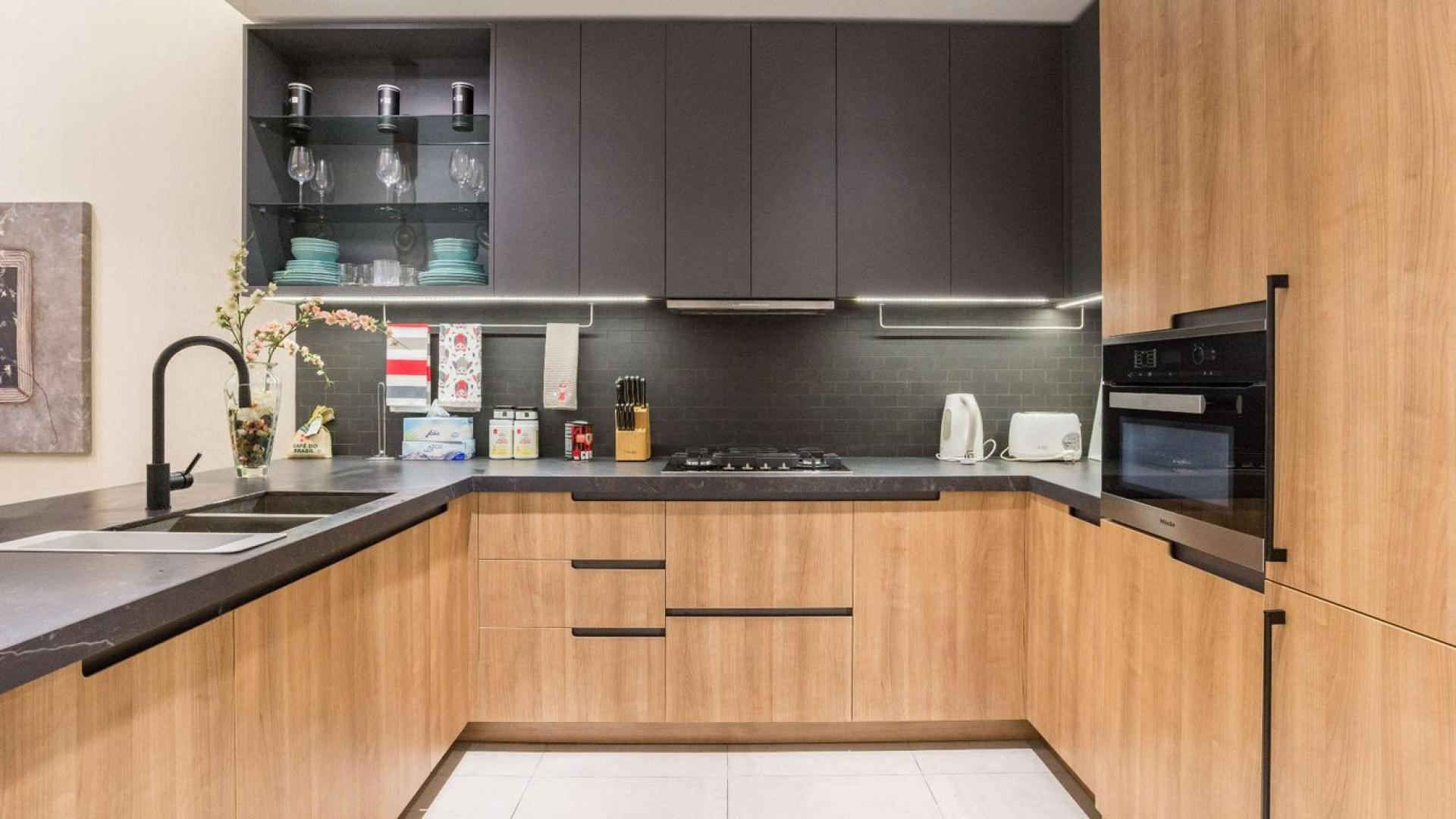 Modern living room in DT 1 Tower apartment, Downtown Dubai, with city view