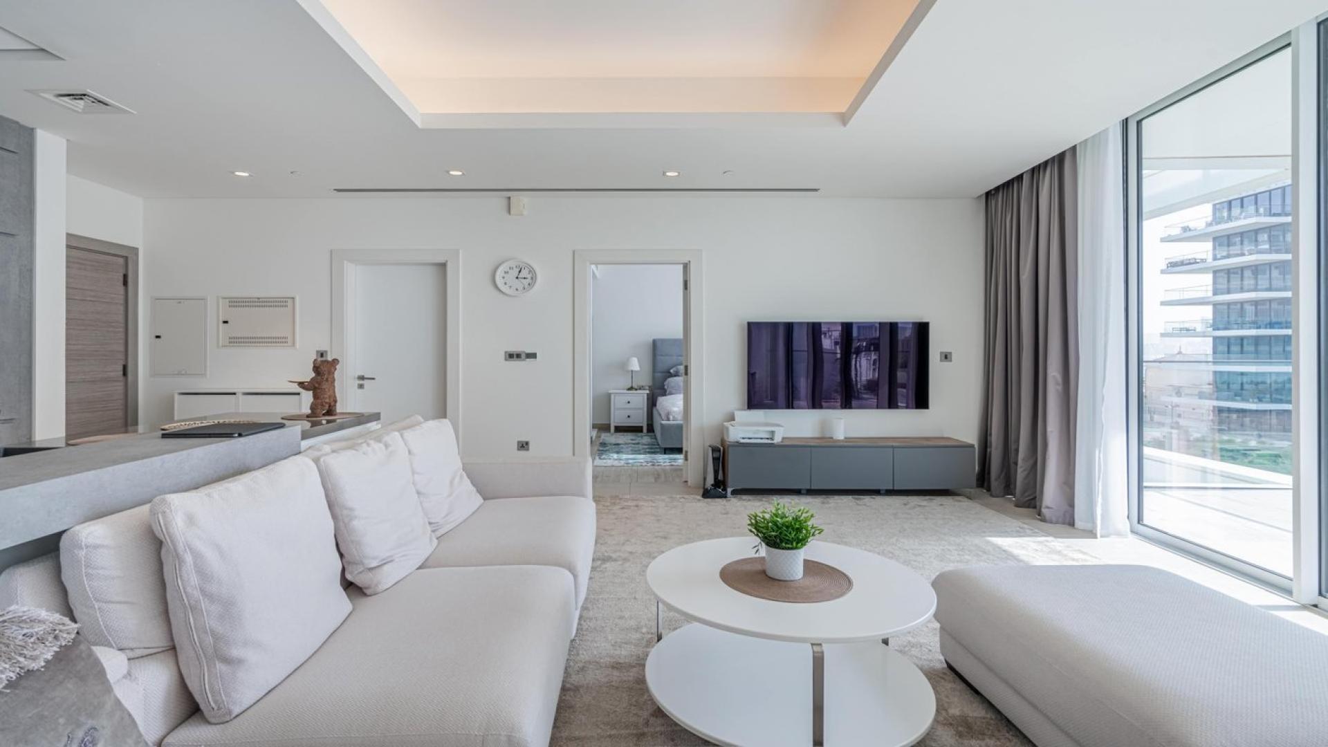 Modern open-plan living area in Serenia Residences apartment, Palm Jumeirah
