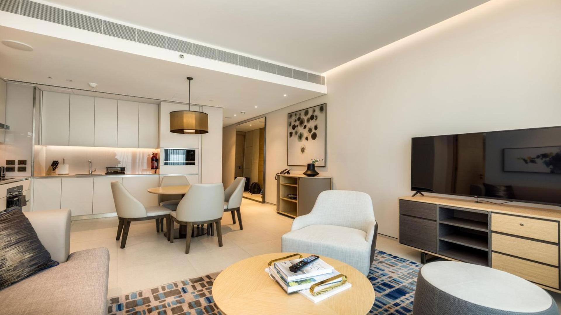 Modern living room in 1-bedroom apartment, The Address Jumeirah Resort, Jumeirah Beach Residence
