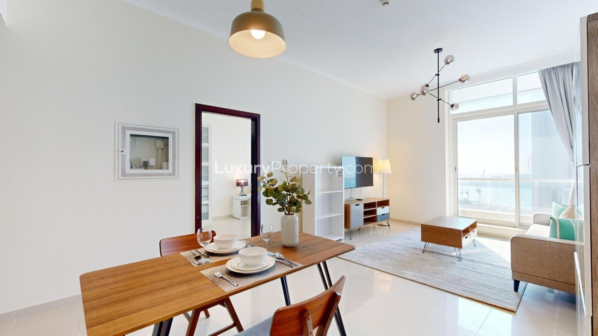 Panoramic sea views from apartment balcony in Botanica Tower, Dubai Marina