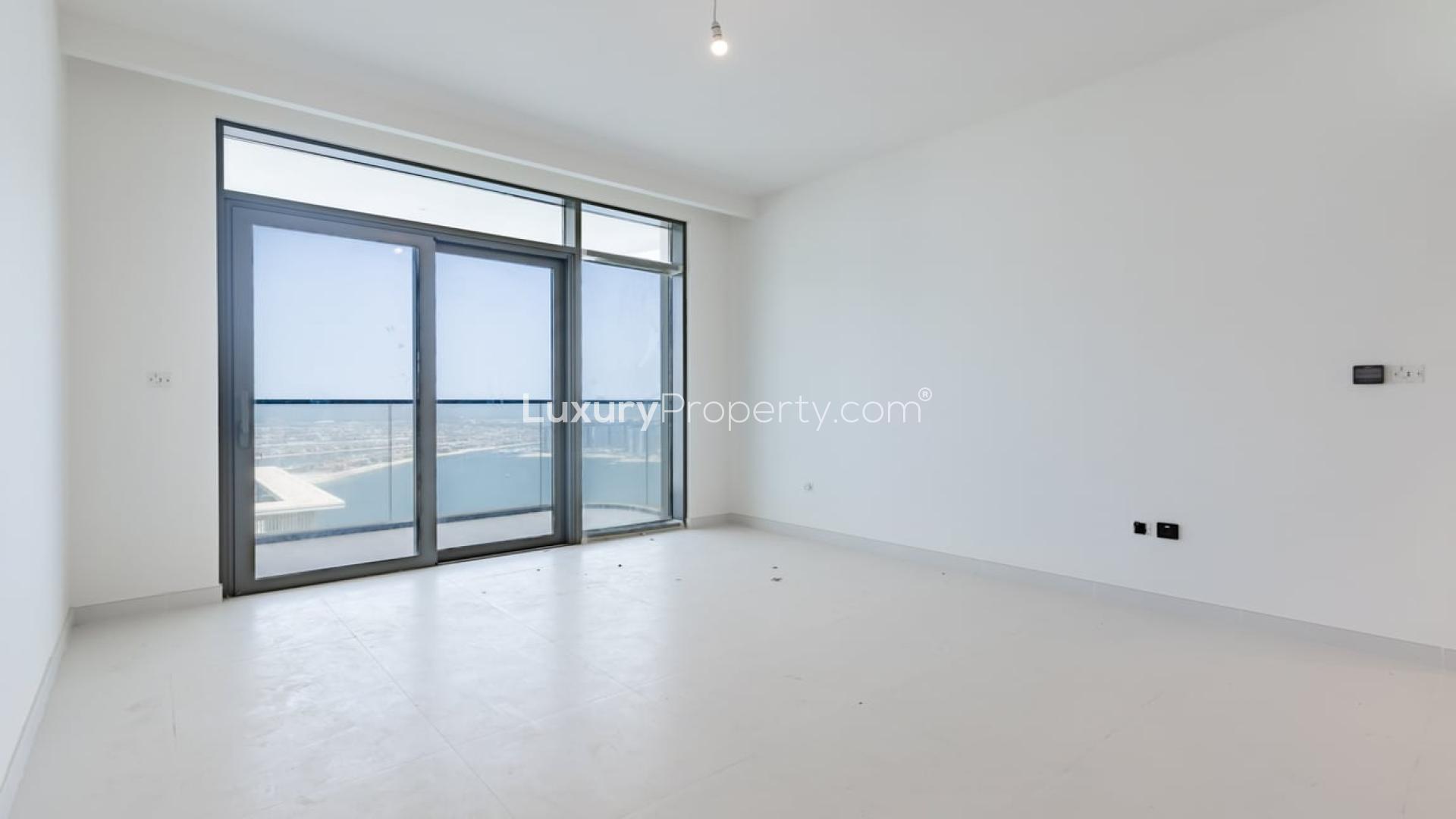 Rooftop pool with stunning skyline view in Marina Vista, Emaar Beachfront, Dubai Harbour