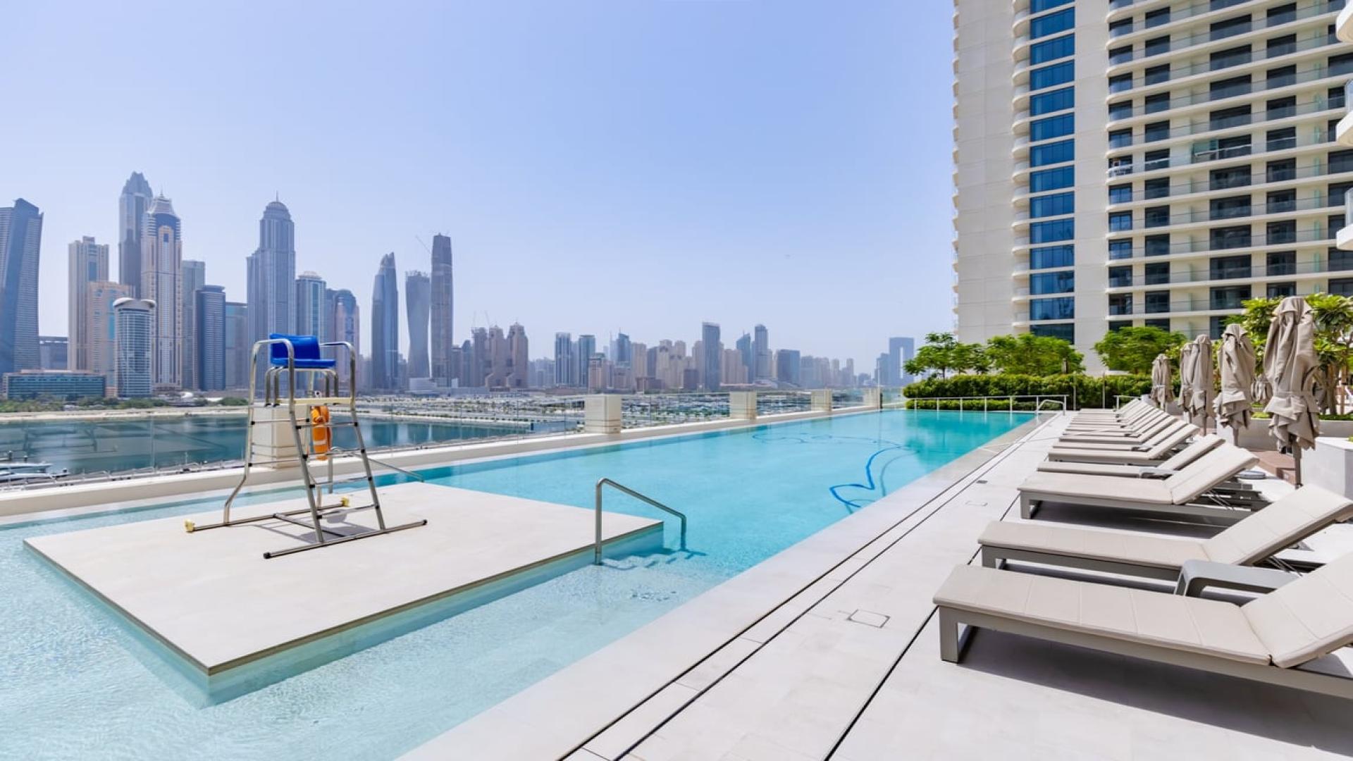 Aerial view of Marina Vista apartment, Emaar Beachfront, overlooking Dubai Harbour waterfront