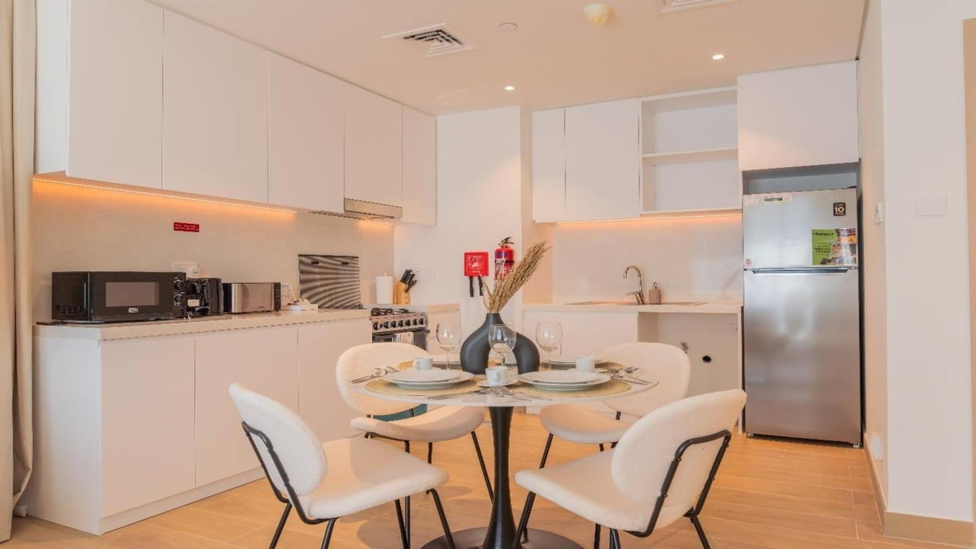 Fully furnished living and dining area in 1-bedroom apartment, La Voile, Jumeirah