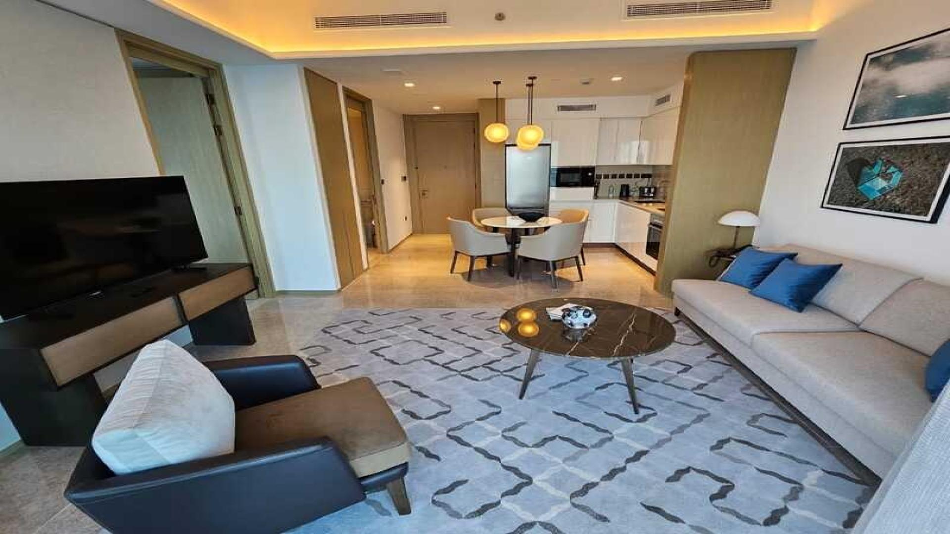 Furnished living room in 1-bedroom apartment, Address Harbour Point, Dubai Creek Harbour