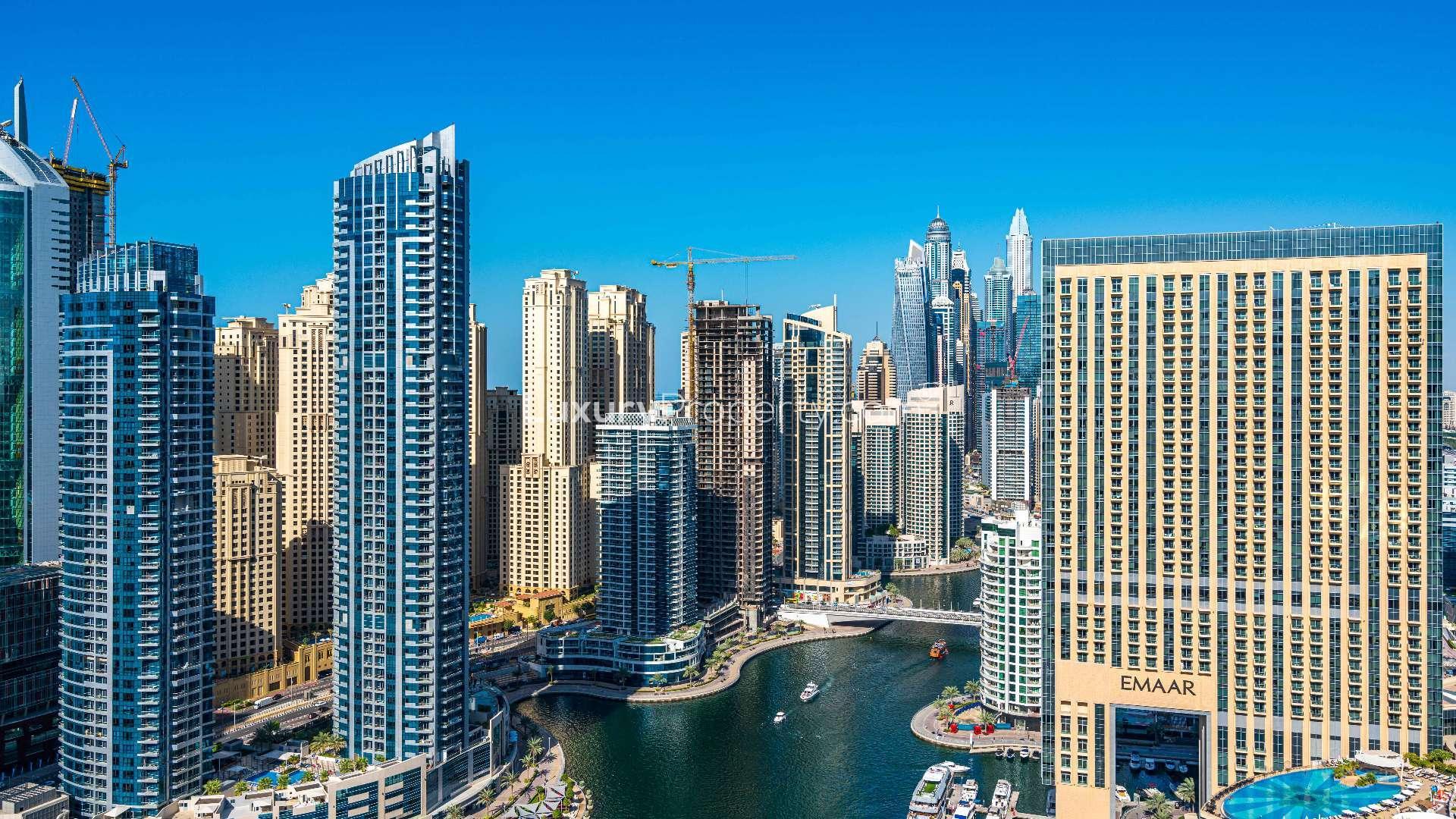 Luxury studio apartment interior in Silverene Towers B, Dubai Marina with modern furnishings