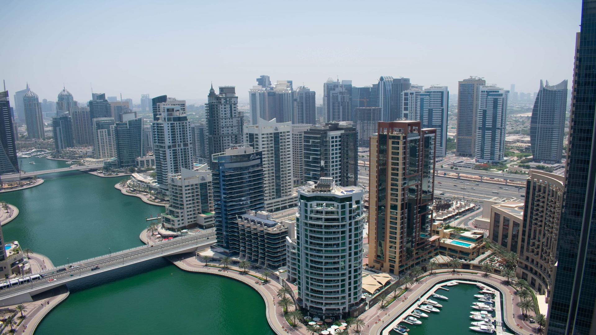 Luxurious living room in 1-bedroom apartment, Bay Central, Dubai Marina, modern decor and furnishings