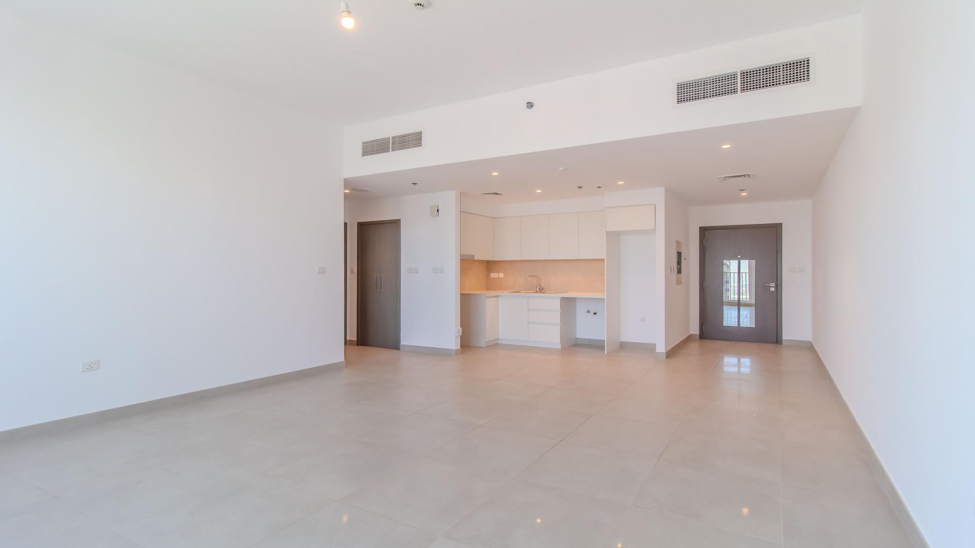 High-floor apartment view of Dubai Creek Harbour skyline and waterfront, Creek Horizon community
