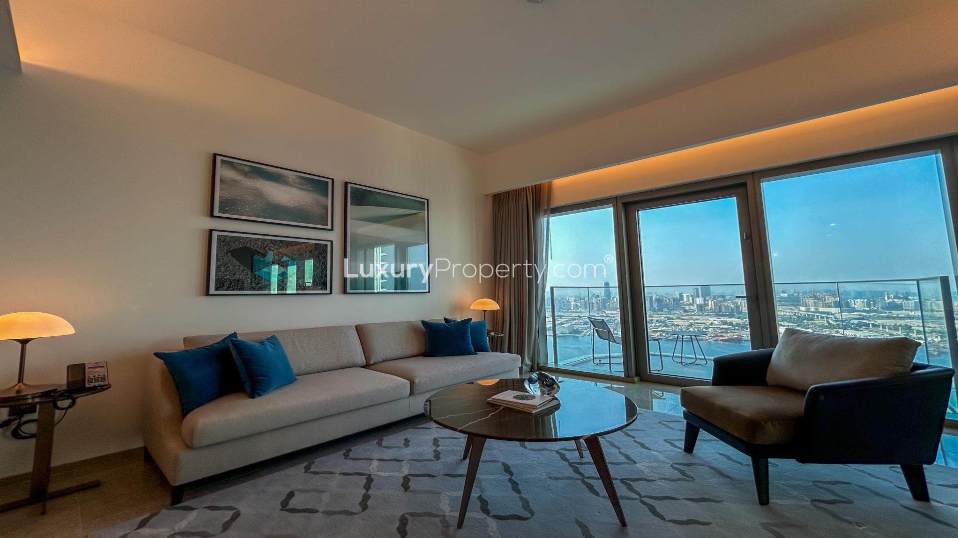 View of Dubai Creek Harbour's Address Harbour Point with park and skyline