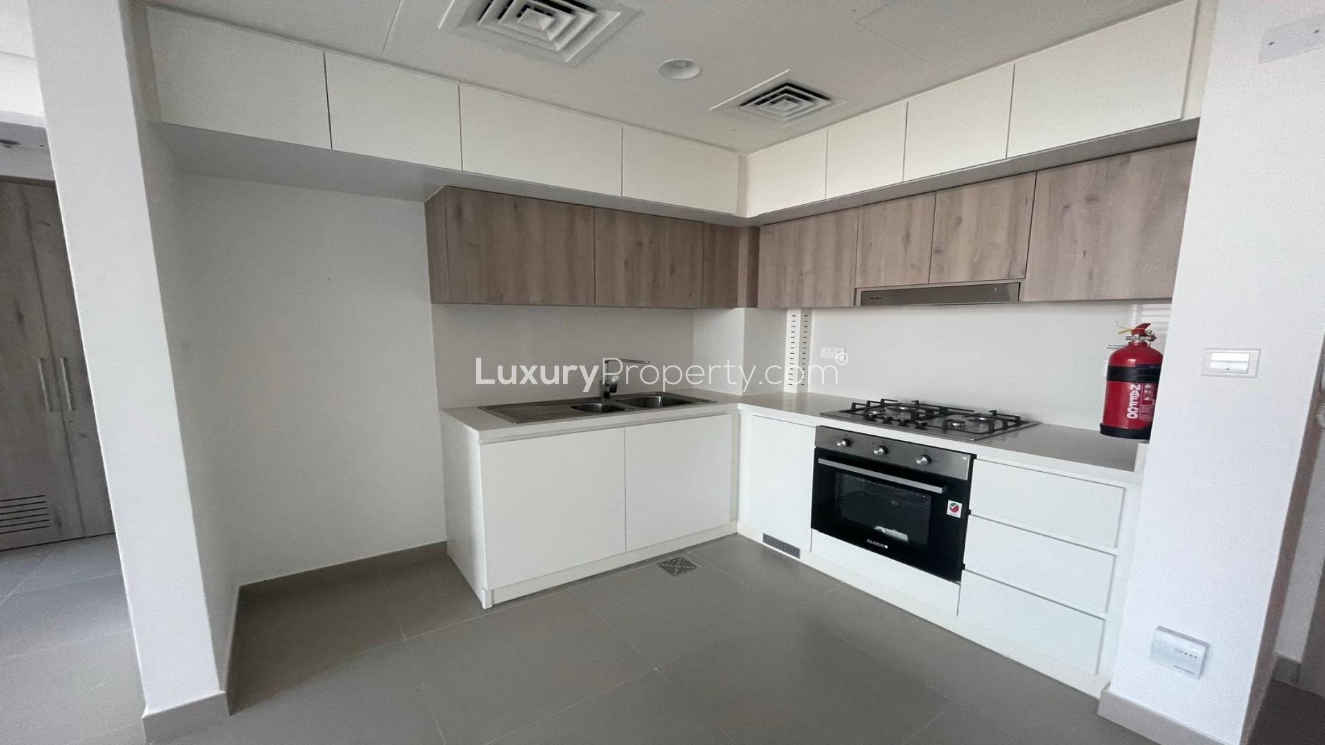 Modern lounge area at Prive Residence, Dubai Hills Estate apartment for rent