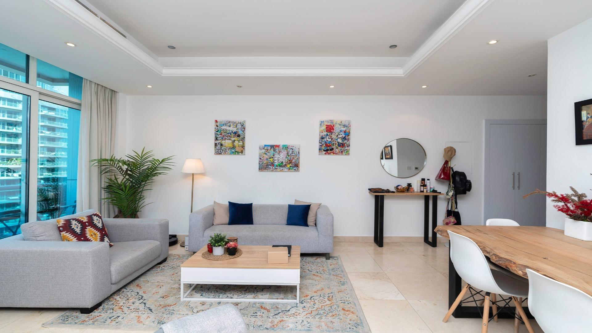 Furnished living room with Marina view in Orra Marina apartment, Dubai Marina