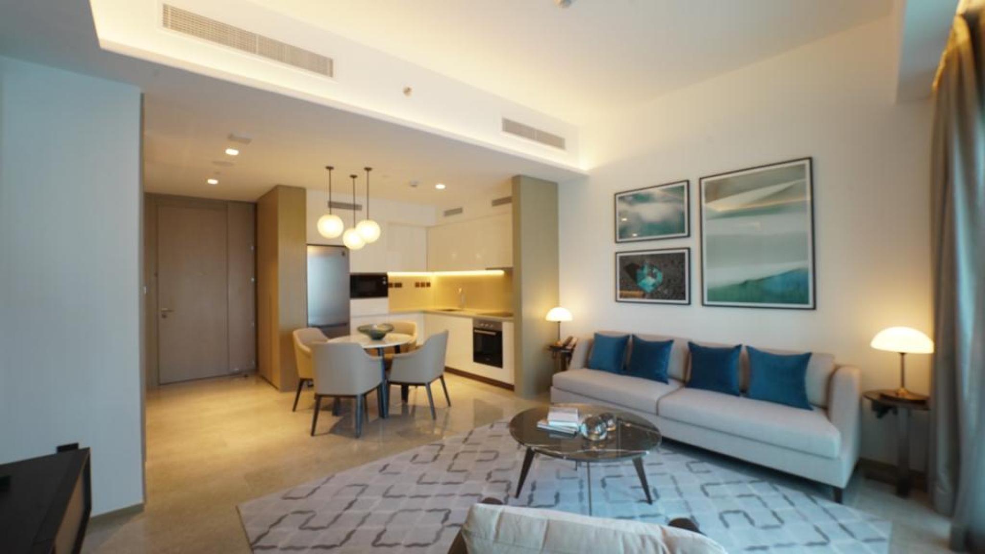 Modern one-bedroom apartment interior in Address Harbour Point, Dubai Creek Harbour for rent