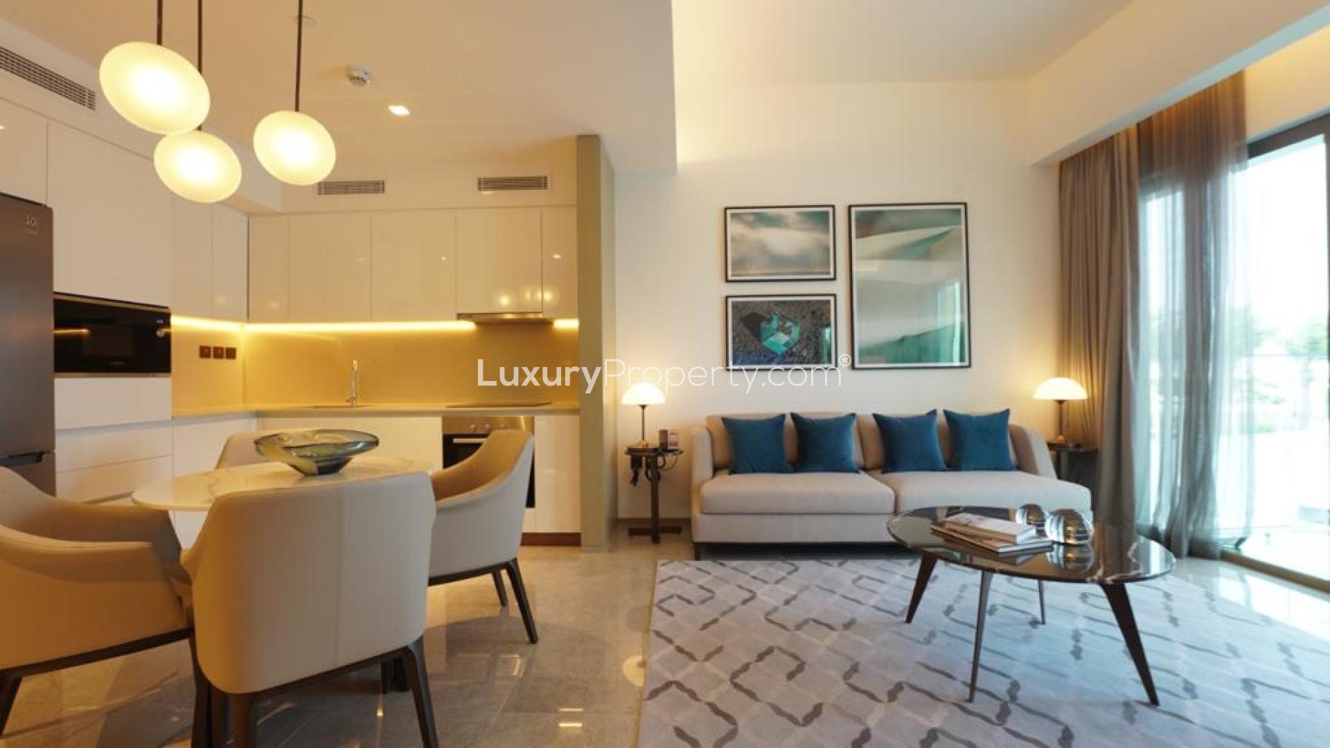 Modern one-bedroom apartment interior at Address Harbour Point, Dubai Creek Harbour