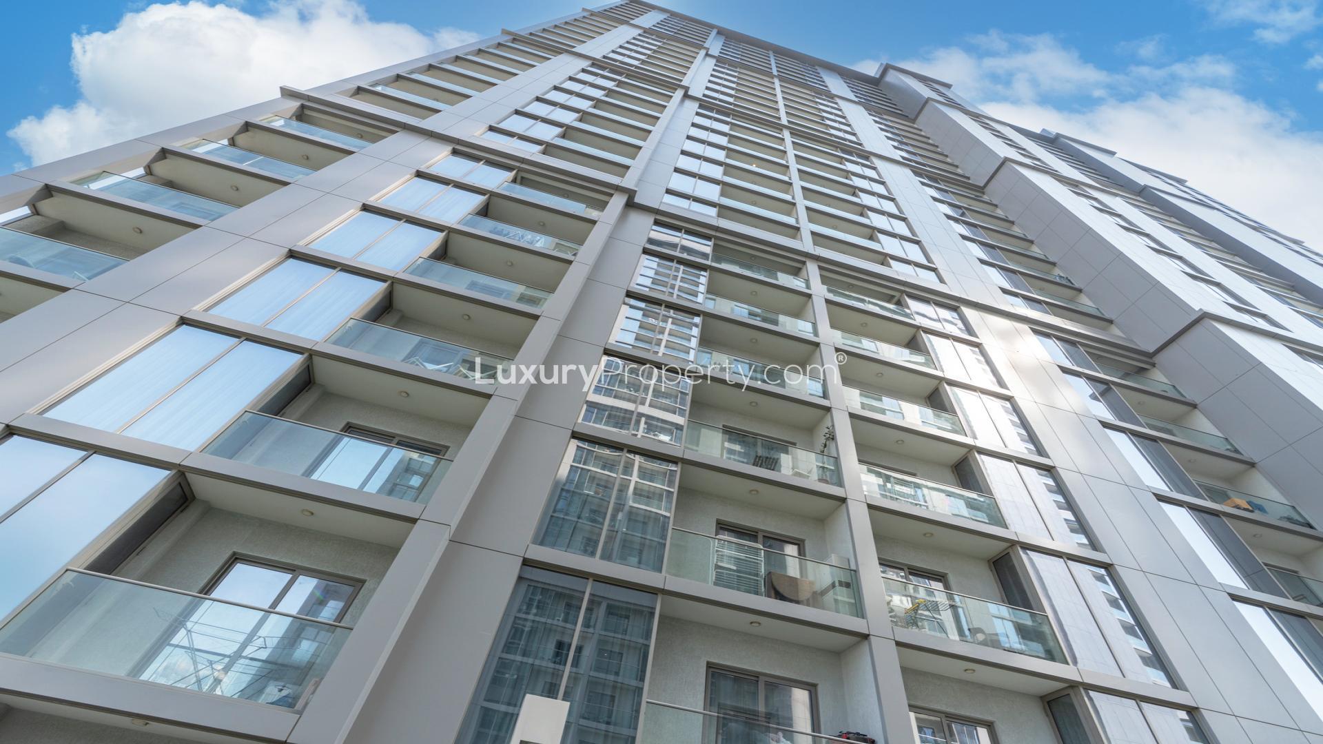 "Modern outdoor space at Sobha Creek Vistas apartment, Mohammed Bin Rashid City, for rent.","Luxury furnished apartment exterior, Sobha Creek Vistas, Mohammed Bin Rashid City, for rent.",Outdoor pool at Sobha Creek Vistas, luxury apartment in Mohammed Bin Rashid City