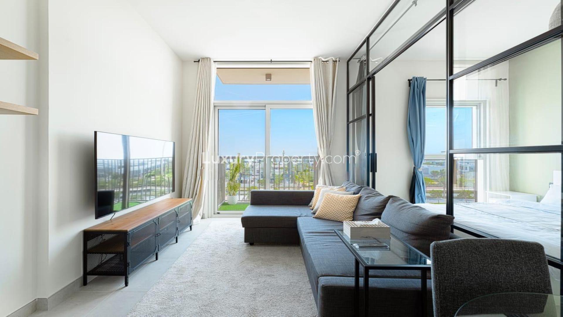 Fully furnished one bedroom apartment for rent in Collective Tower 2 at Dubai Hills Estate.