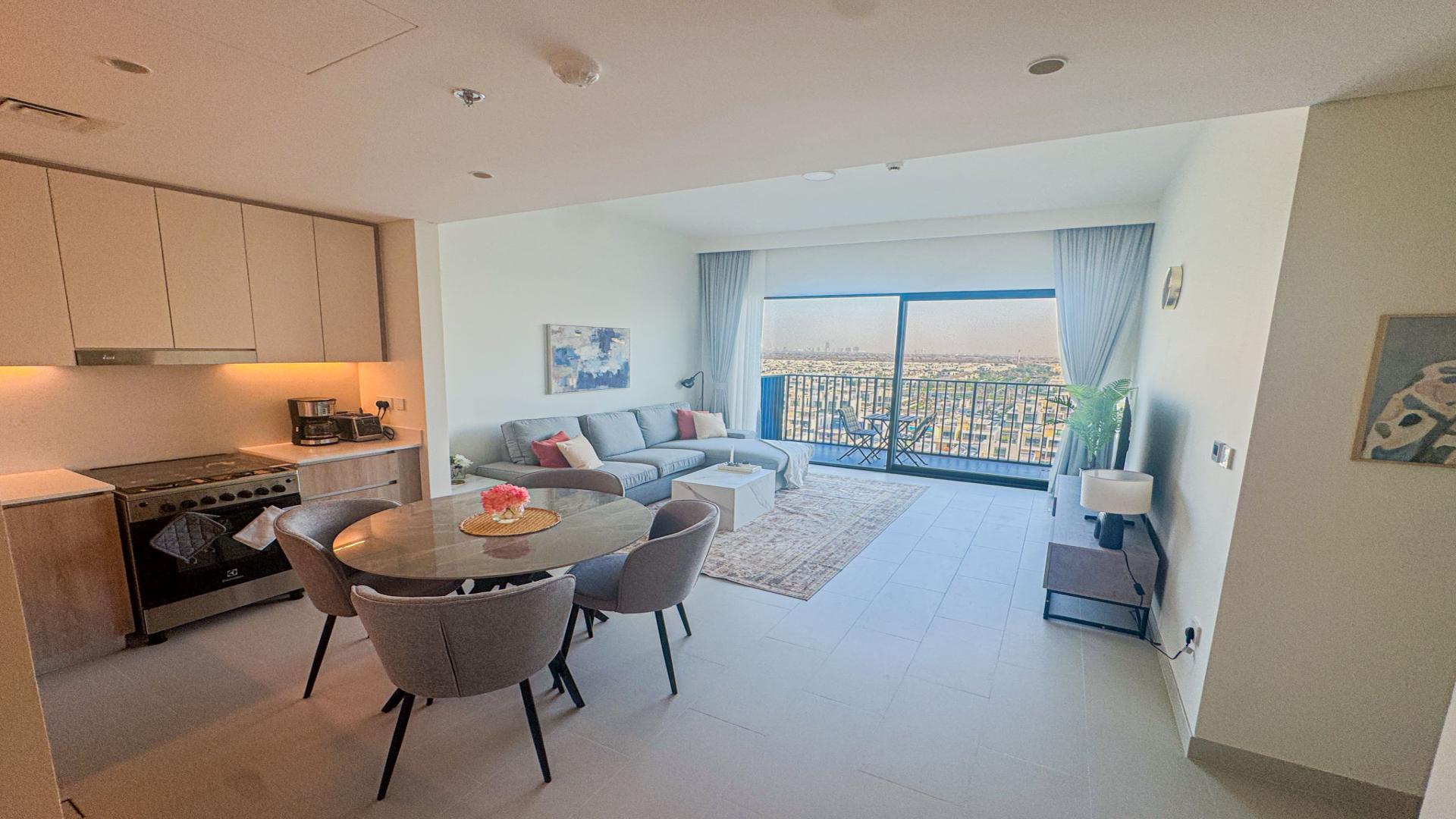 Modern living area in 1-bedroom apartment, Park Field Tower 1, Dubai Hills Estate
