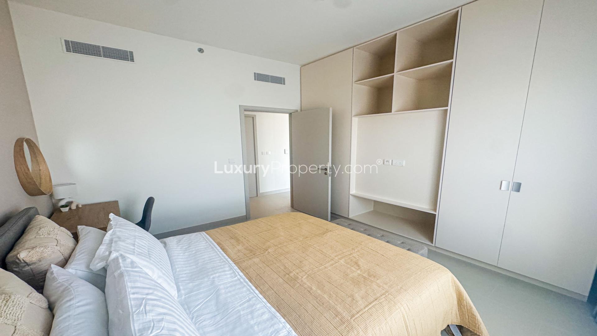 Modern bedroom interior in Park Field Tower 1, Dubai Hills Estate apartment for rent