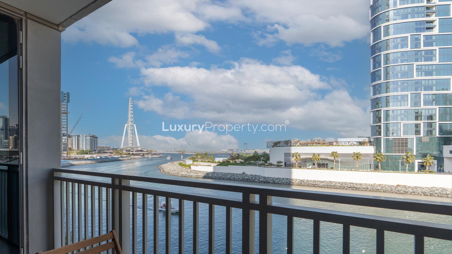 Fully furnished living room with sea view in Dubai Marina apartment for rent