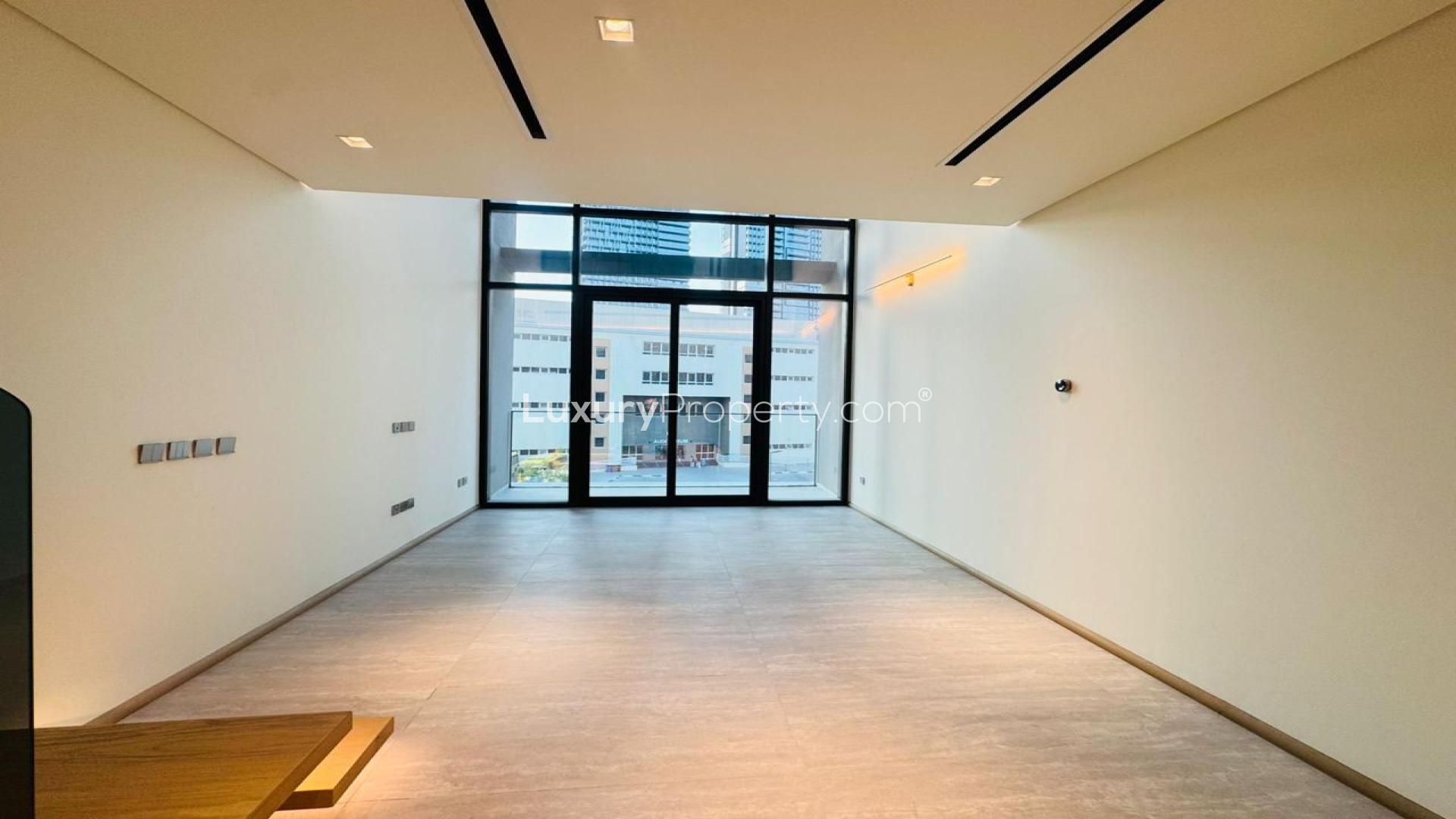 Unfurnished modern apartment interior with staircase, available for rent in JVC, The Autograph