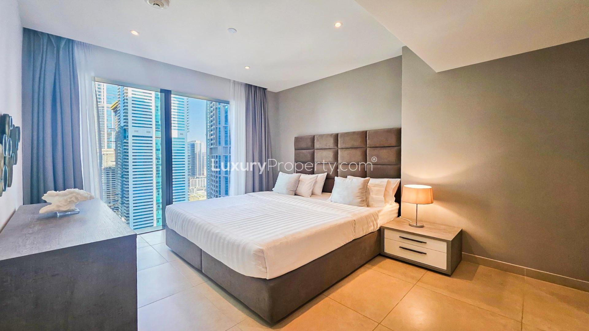 Modern 1-bedroom apartment interior in Marina Gate 2, Dubai Marina, with city view