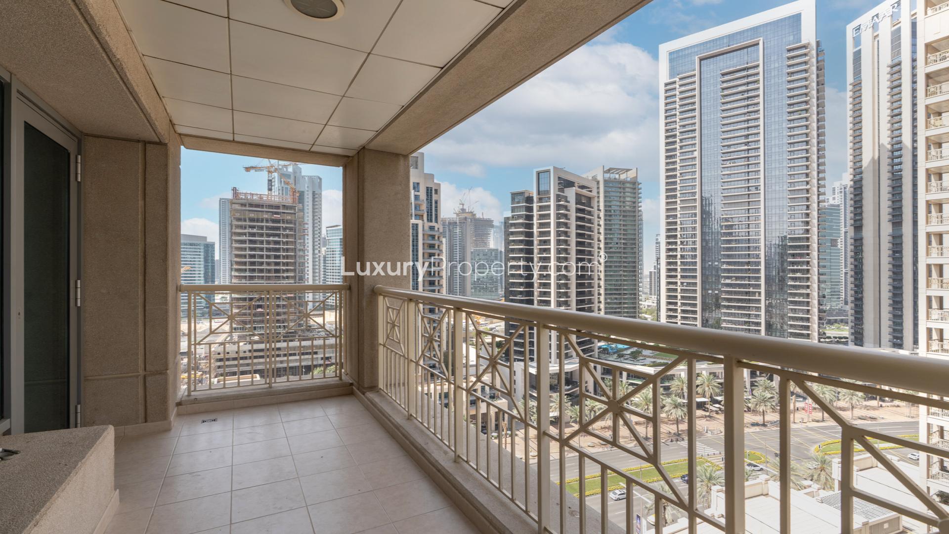 Skyline view from 29 Boulevard Tower 2 apartment in Downtown Dubai, featuring Burj Khalifa