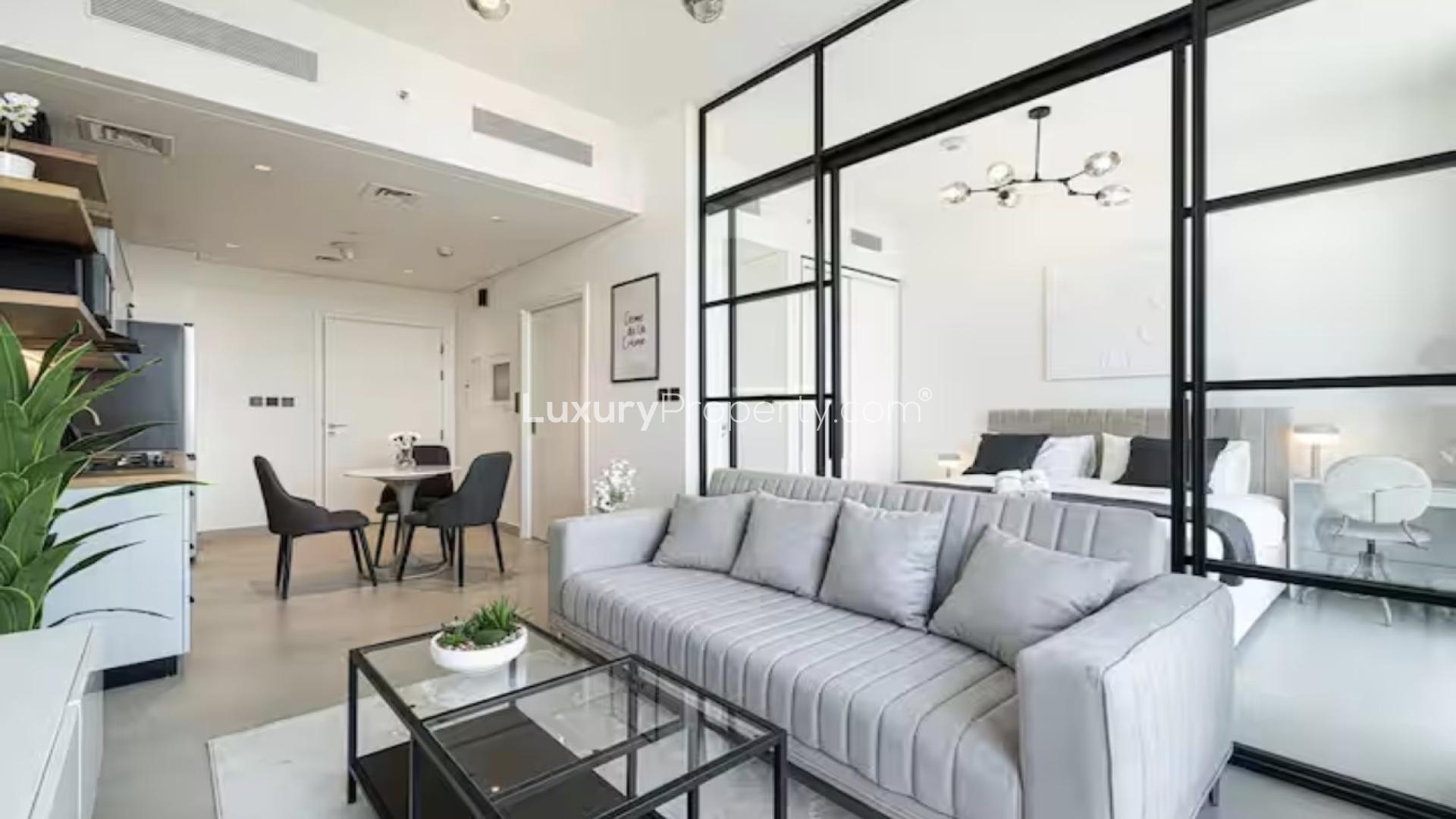 Modern kitchen and dining area in Dubai Hill Estate apartment, Collective 2.0 Tower B