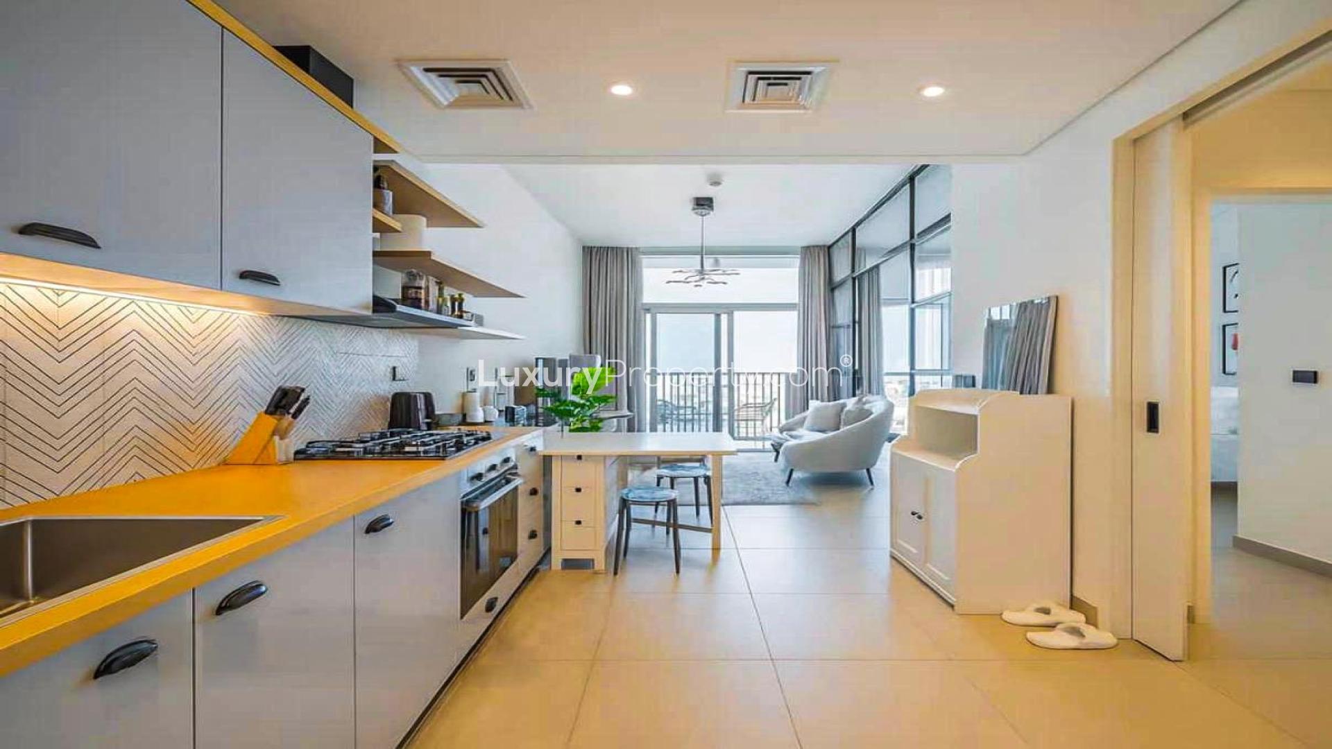 Modern bedroom in Collective Tower 1, Dubai Hills Estate apartment for rent