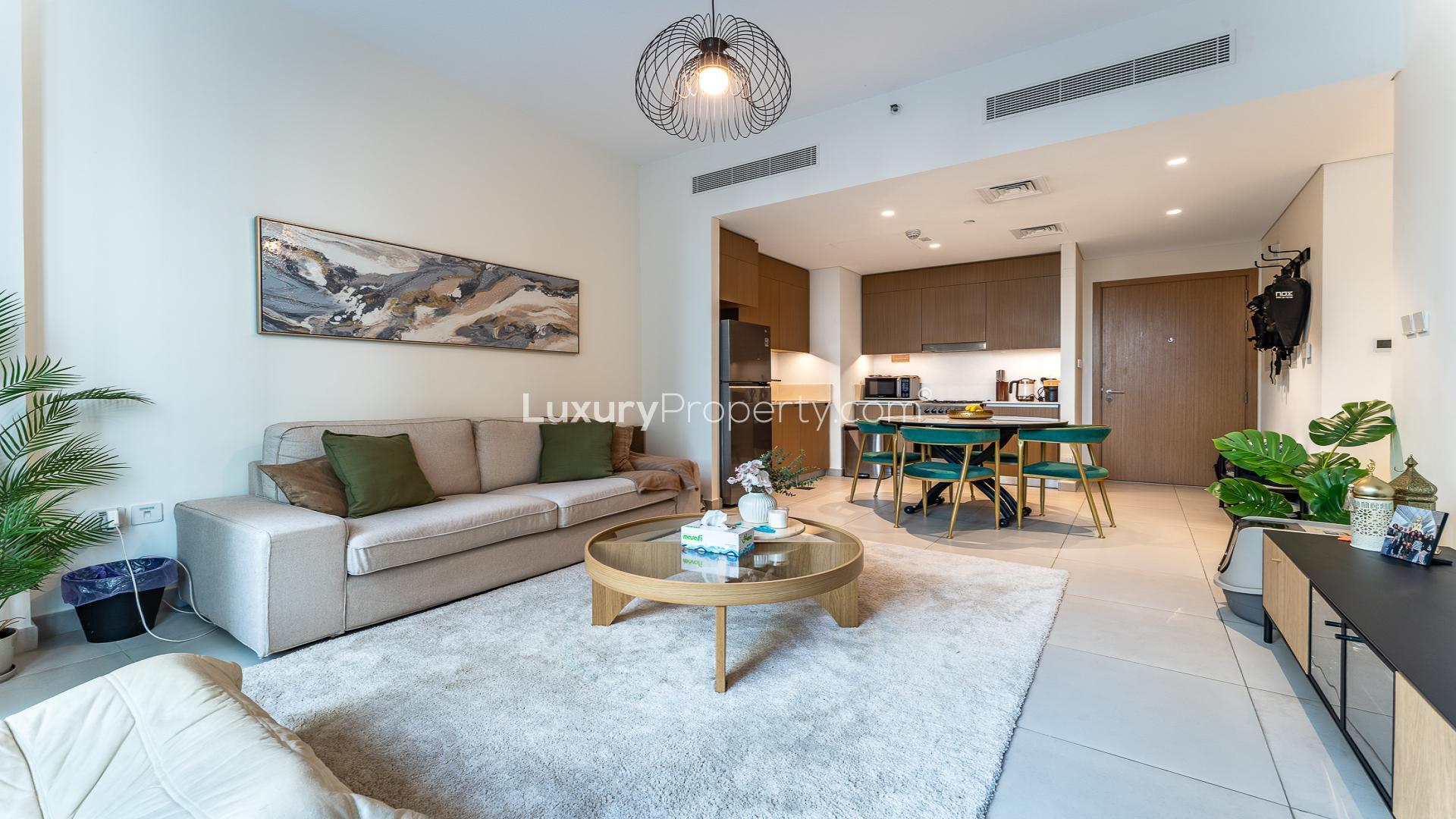 Low floor upgraded 1-bedroom apartment interior at Bayshore, Dubai Creek Beach for rent