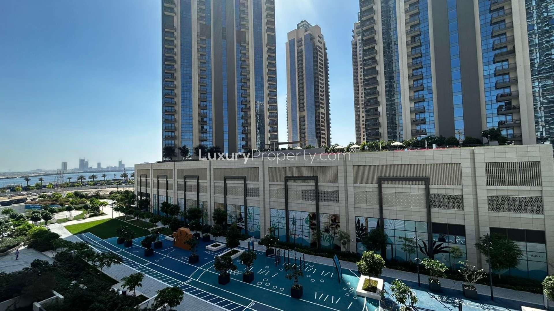 Luxurious open-plan living area in 1-bedroom apartment, 17 Icon Bay, Dubai Creek Harbour