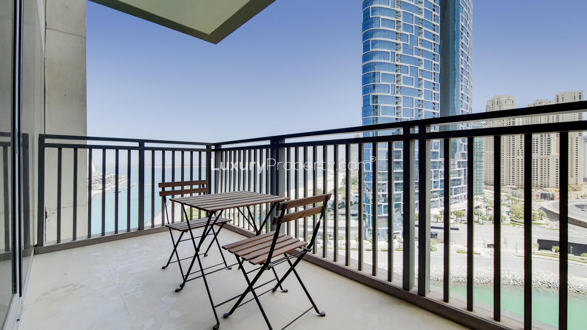 Furnished living room with sea views in Dubai Marina apartment for rent, LP14508