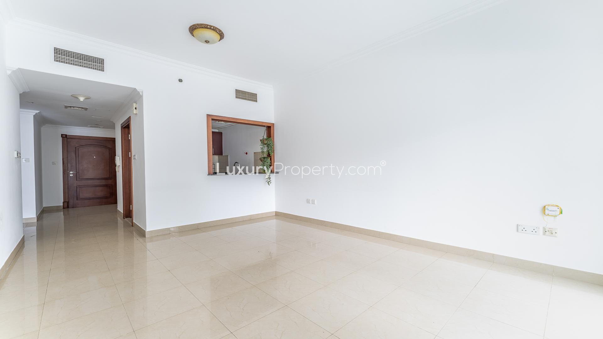 Spacious balcony view of Dubai Marina from Time Place Tower apartment for rent