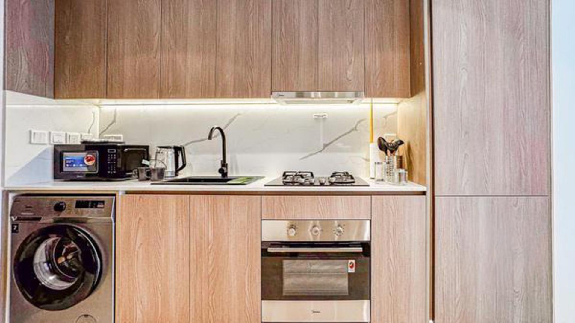 Balcony view from Laya Heights apartment in Dubai Studio City for rent