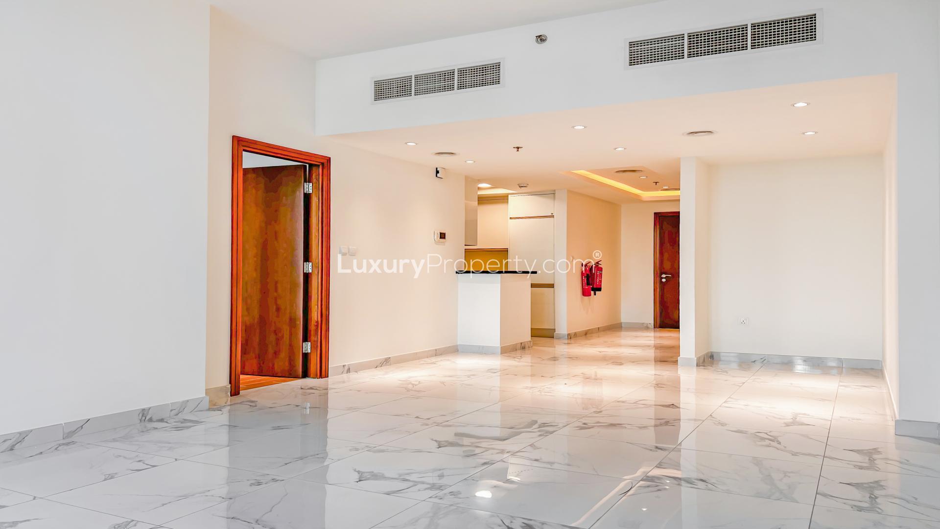 Open kitchen in high-end Business Bay apartment with marble floors, Al Habtoor City