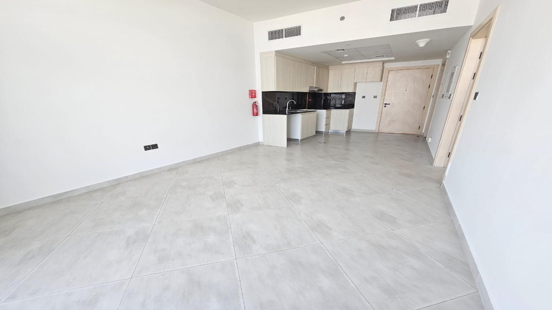 Modern open-plan living area in Binghatti Avenue apartment, Al Jaddaf for rent