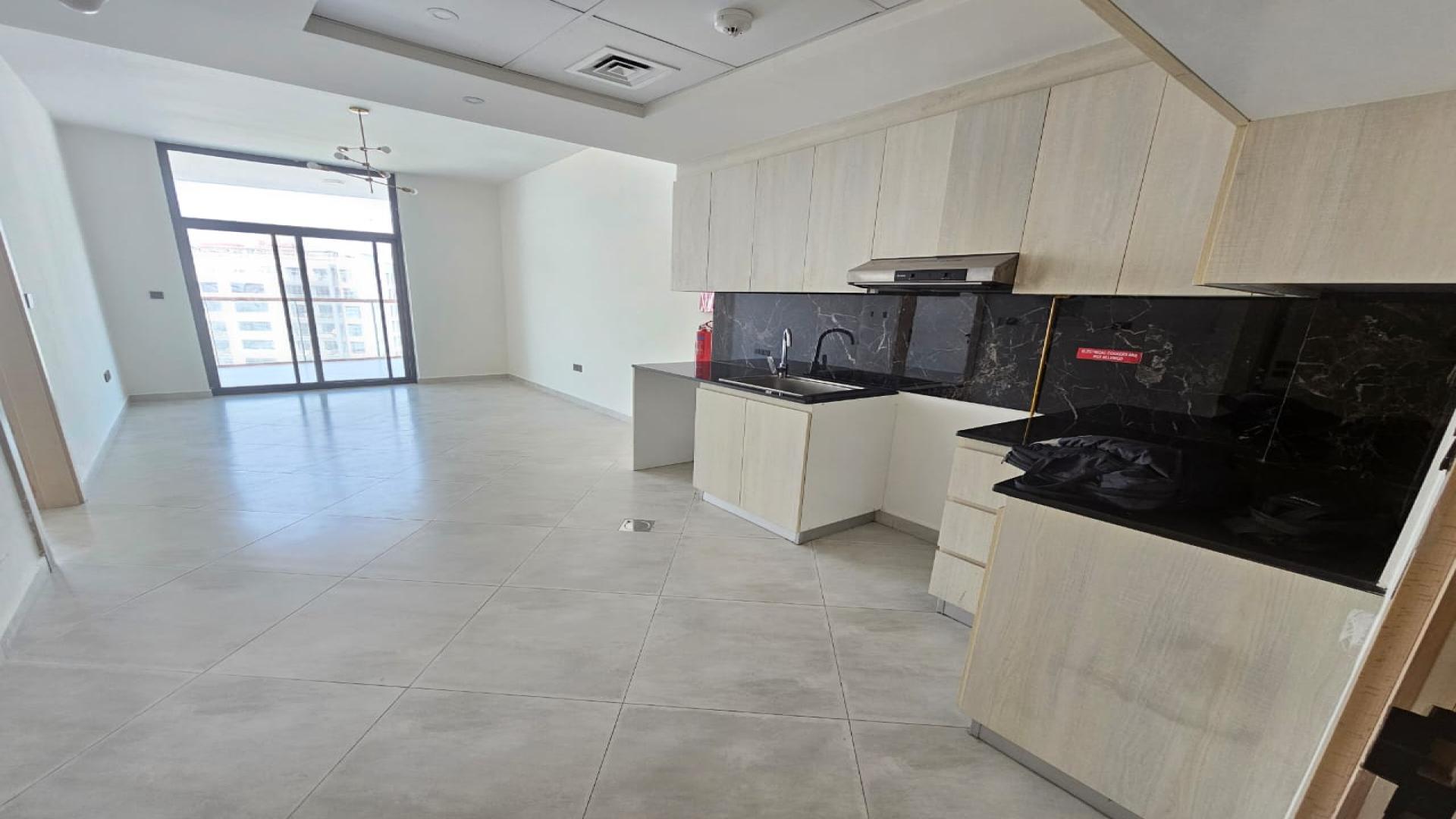 Modern kitchen in one-bedroom apartment, Binghatti Avenue, Al Jaddaf, for rent, Ref No: LP48334