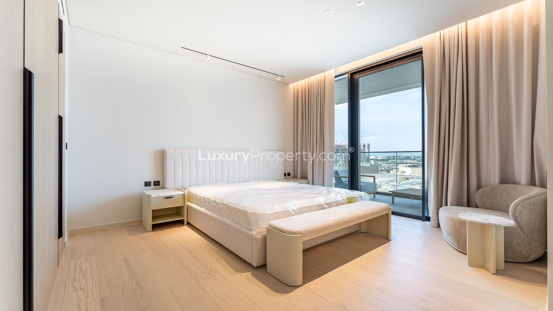High floor, fully furnished apartment living room in Kempinski Residences, Al Jaddaf for rent