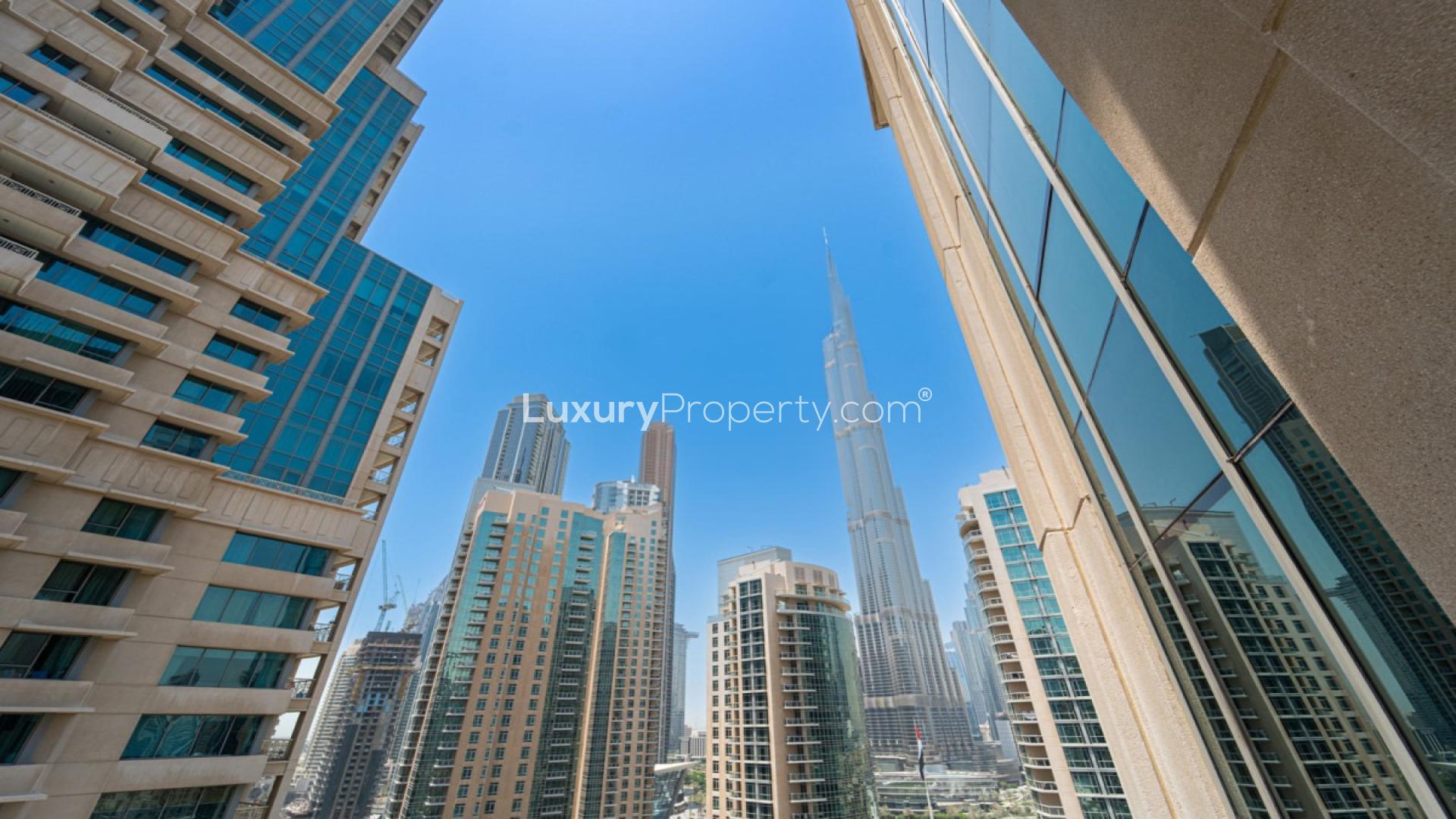 Furnished living room in 1-bedroom apartment, Boulevard Central Towers, Downtown Dubai, Burj views