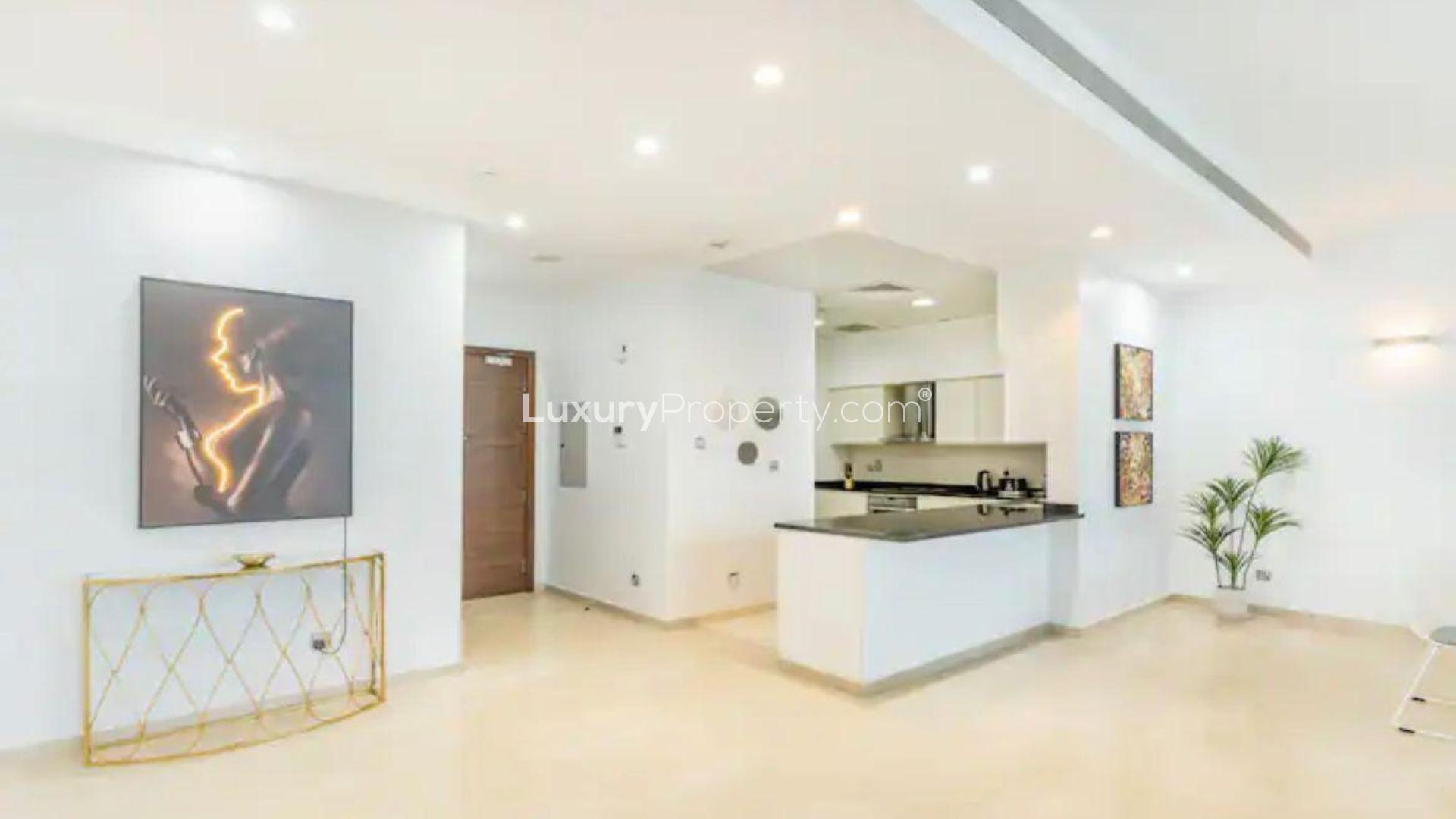 Furnished living and dining area in 1-bedroom apartment, Oceana Baltic, Palm Jumeirah for rent